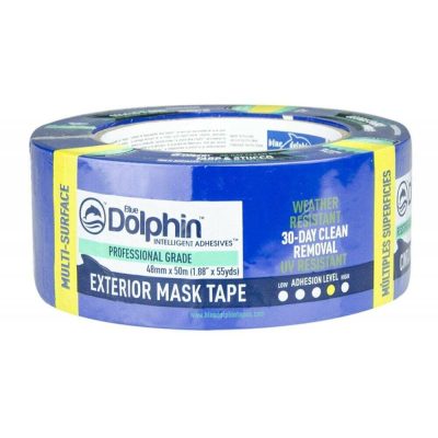 02-3-01 BlueDolphin Лента ПВХ штукатурная 48мм х 50м, гладкие и рельефные поверхности, синяя